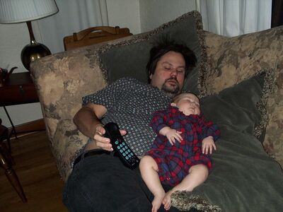 Daddy and me asleep on couch