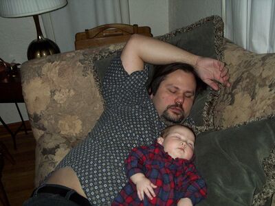 Daddy and me asleep on couch