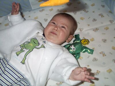 Me in frog outfit crying