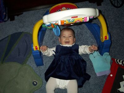 Me smiling in my blue dress